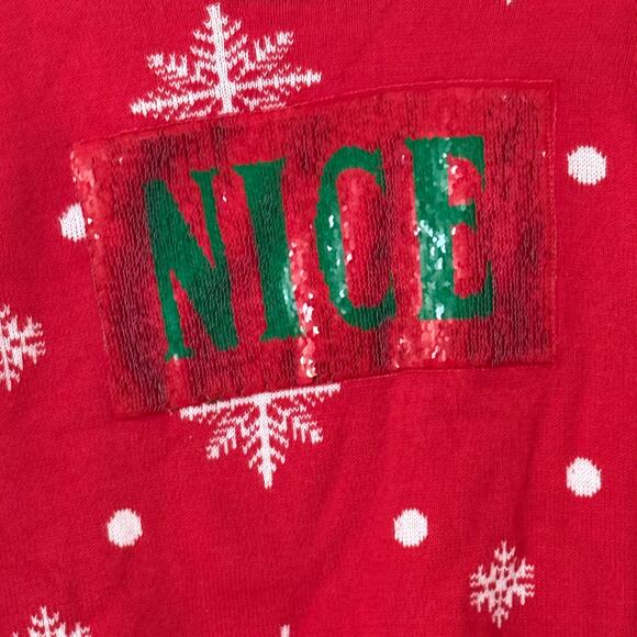 Ugly Christmas Sweater Red Green Sequin Change Naughty Nice Pullover Sweater M - Picture 8 of 11